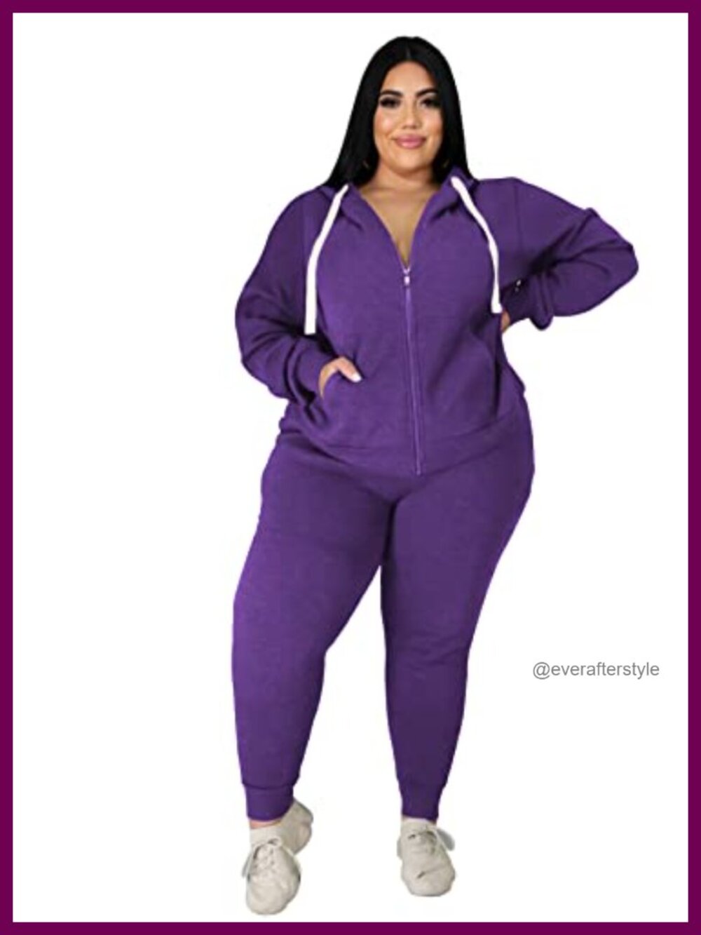 Plus Size Two Piece Outfits Sweatsuits Long Sleeve Zip Hoodie & Pants Set
